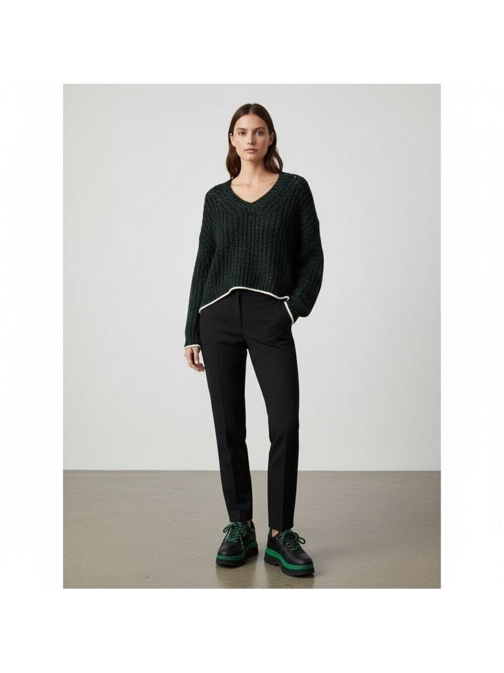 Wilfred Aritzia Eleanor black/botany chunky knit sweater size large NWT